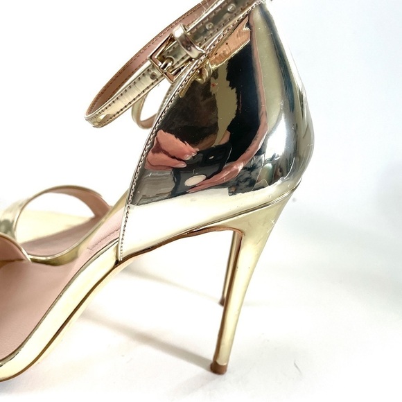 Aldo Patent Leather Polesia Gold Metallic Ankle Strap Stiletto High Heel Shoe 8 - Picture 6 of 12